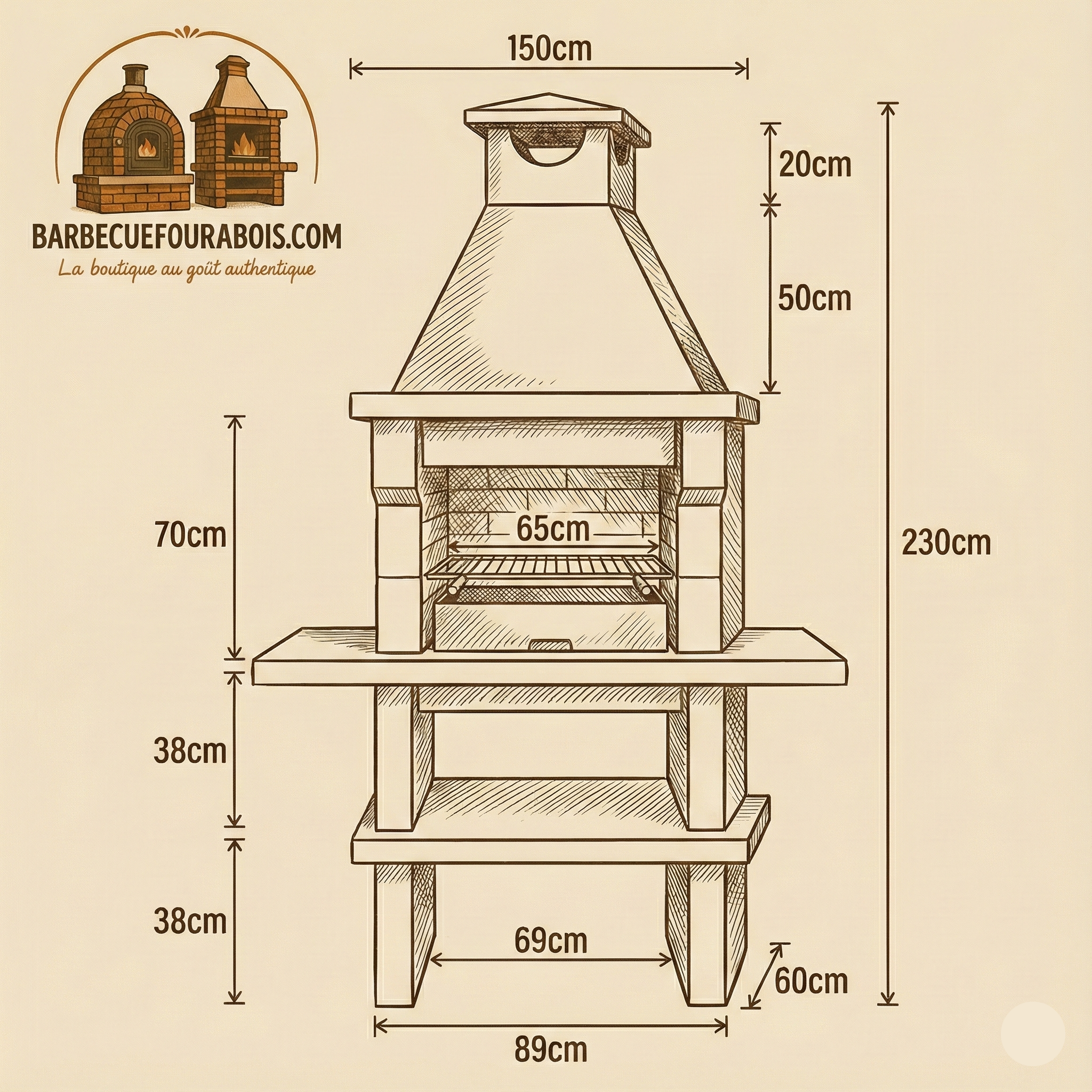 Pietra 051 – Barbecue in granito da 60 cm con focolare refrattario