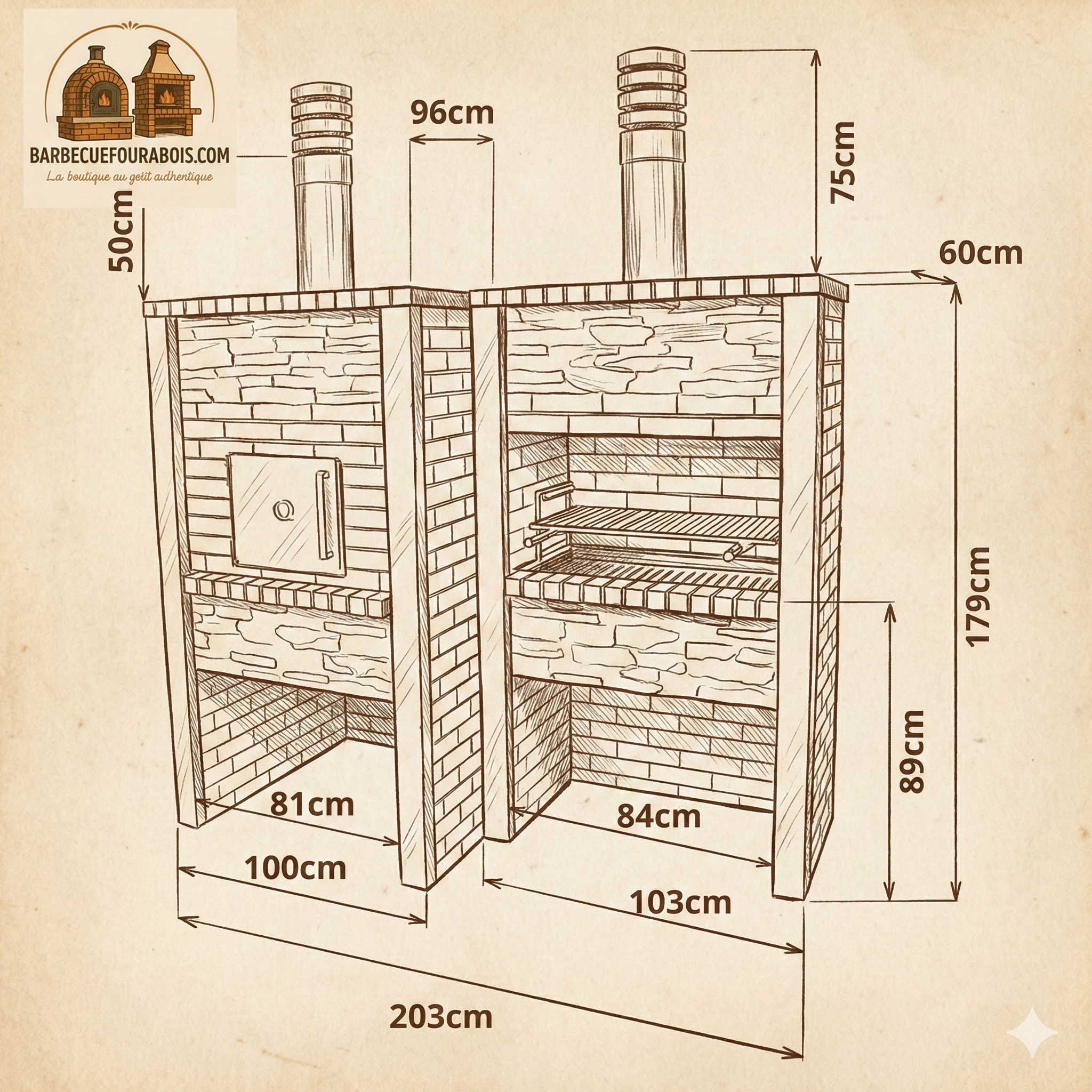 Inoxa 306 – Barbecue premium in pietra ricostituita con forno Ø75 cm e griglia da 80×38 (kit di isolamento incluso)
