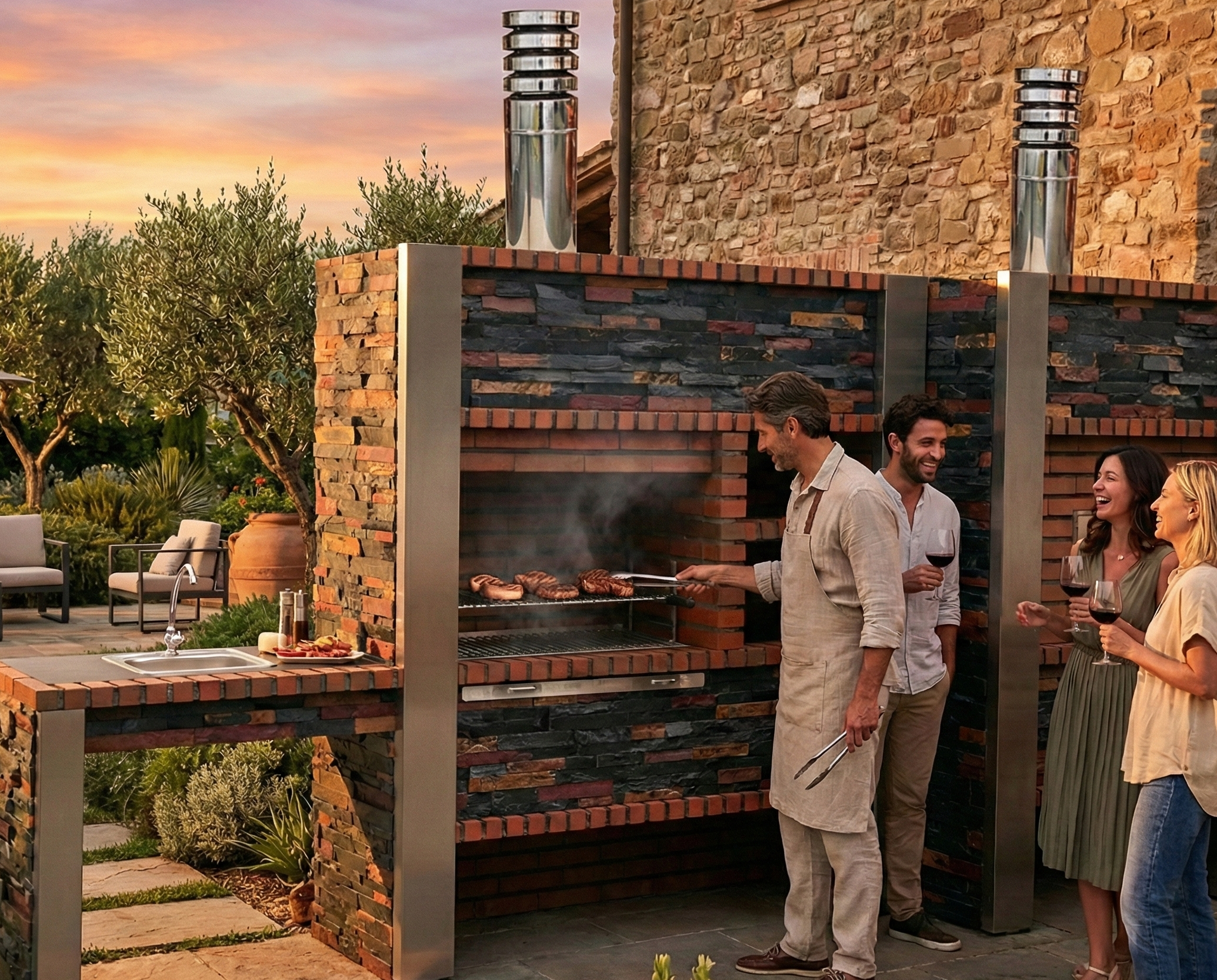 Inoxa 409 – Cucina da esterno premium modulare con forno Ø75 cm, griglia inox 80×38 e piano di lavoro (lavello opzionale)