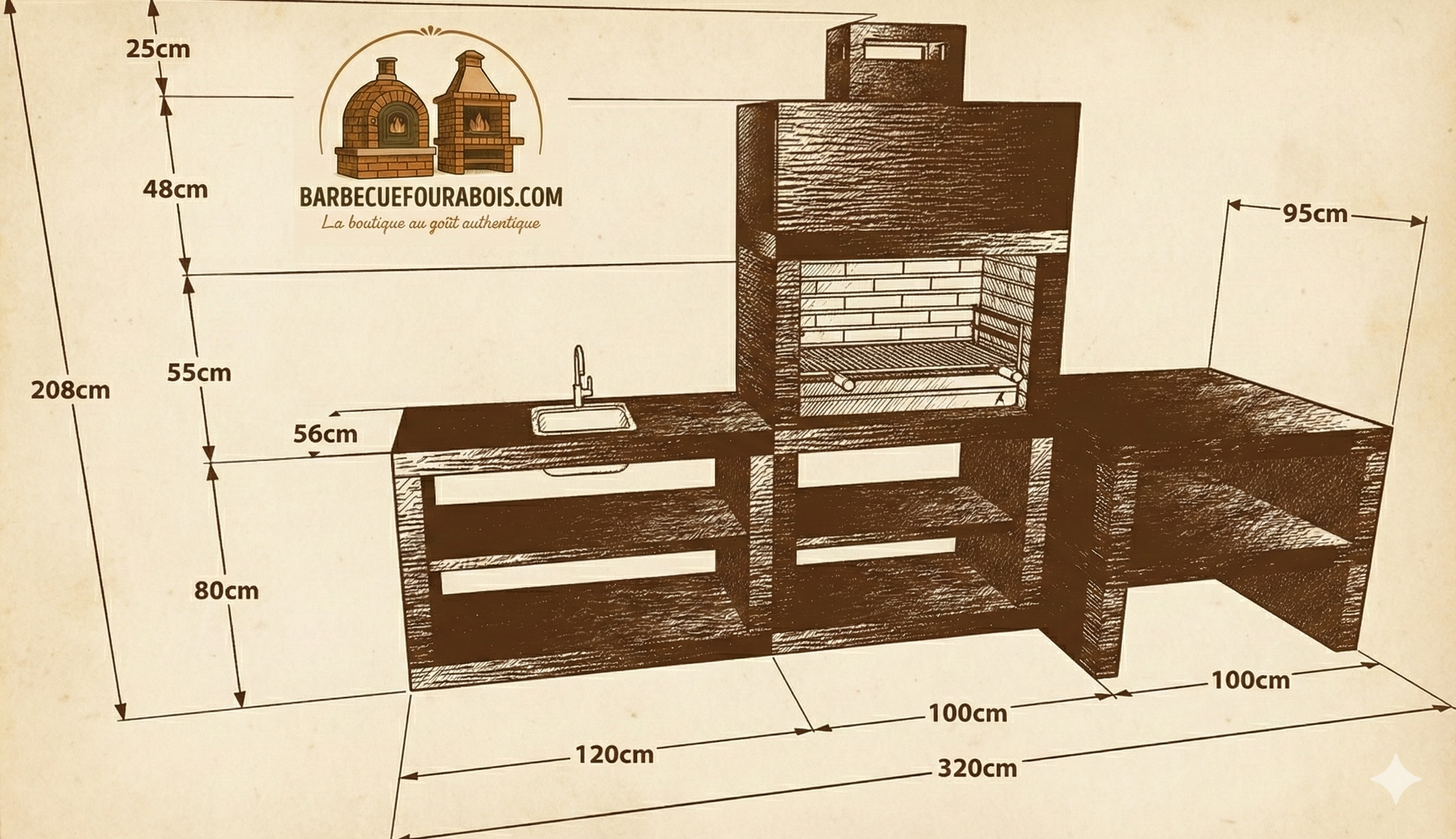 Linea 71F – Cucina da esterno modulare con griglia da 80 cm + base forno 100×100 (lavello opzionale)