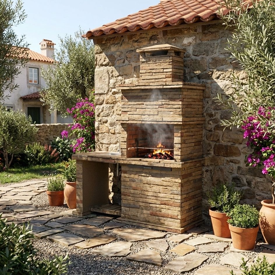 Barbecue in Pietra Ricostituita Rocca 471 – Con Lavello | Marrone / Grigio