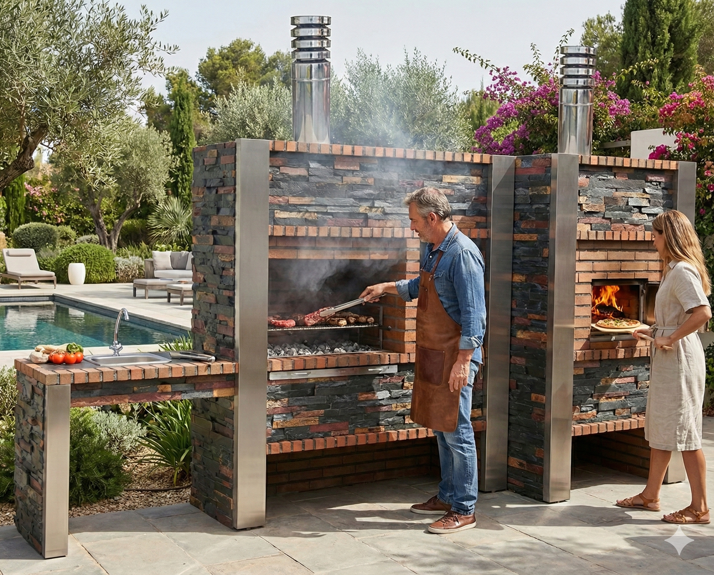 Inoxa 409 – Cucina da esterno premium modulare con forno Ø75 cm, griglia inox 80×38 e piano di lavoro (lavello opzionale)