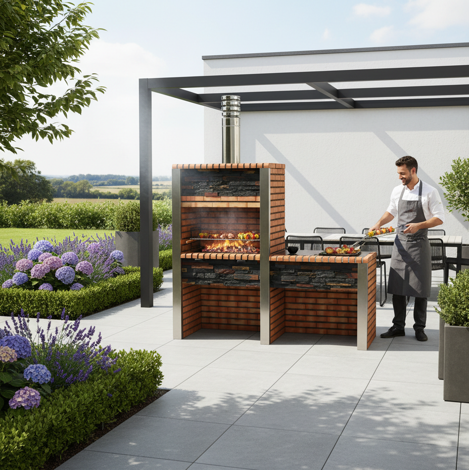 Inoxa 304 – Barbecue di lusso in pietra ricostituita con piano di lavoro – griglia da 80×38