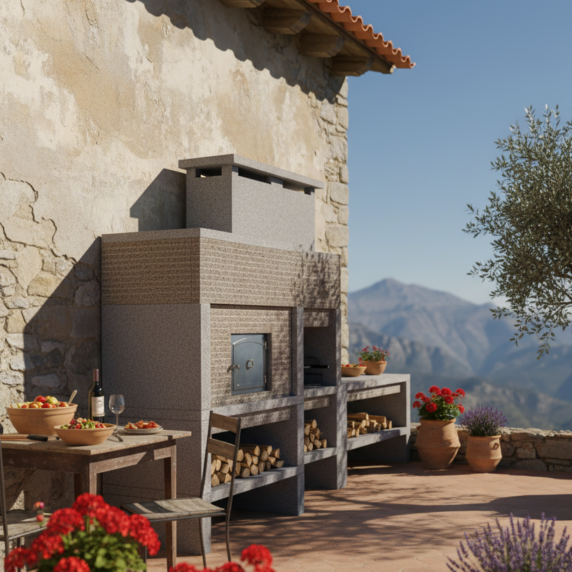 Granito 25 – Cucina da esterno in granito XXL con forno e lavello (griglia da 70 cm)