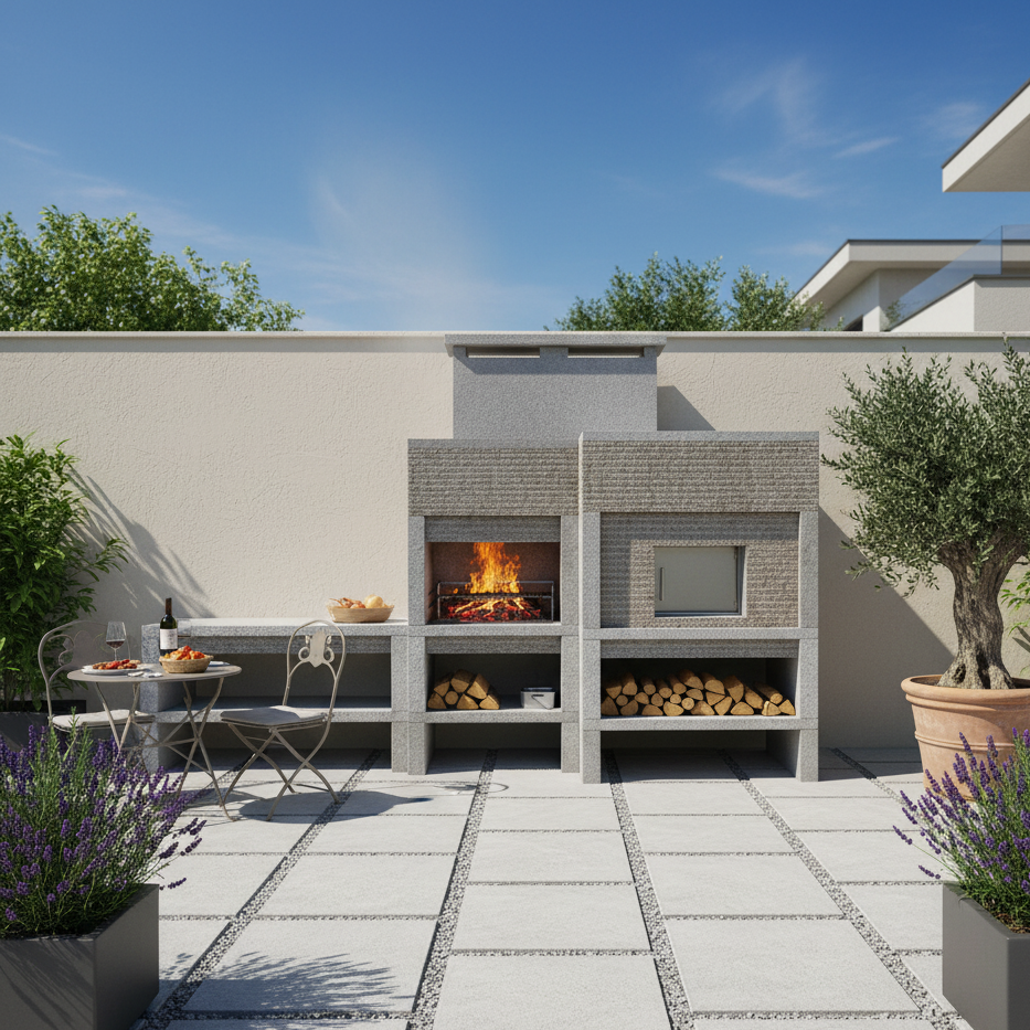 Granito 25 – Cucina da esterno in granito XXL con forno e lavello (griglia da 70 cm)