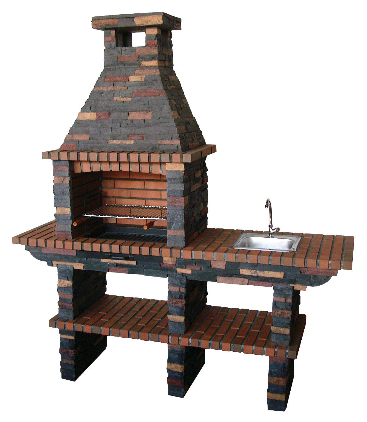 Rustika 207 – Barbecue in pietra ricostituita con piano di lavoro (lavello + rubinetto opzionali) – griglia da 60×38 cm