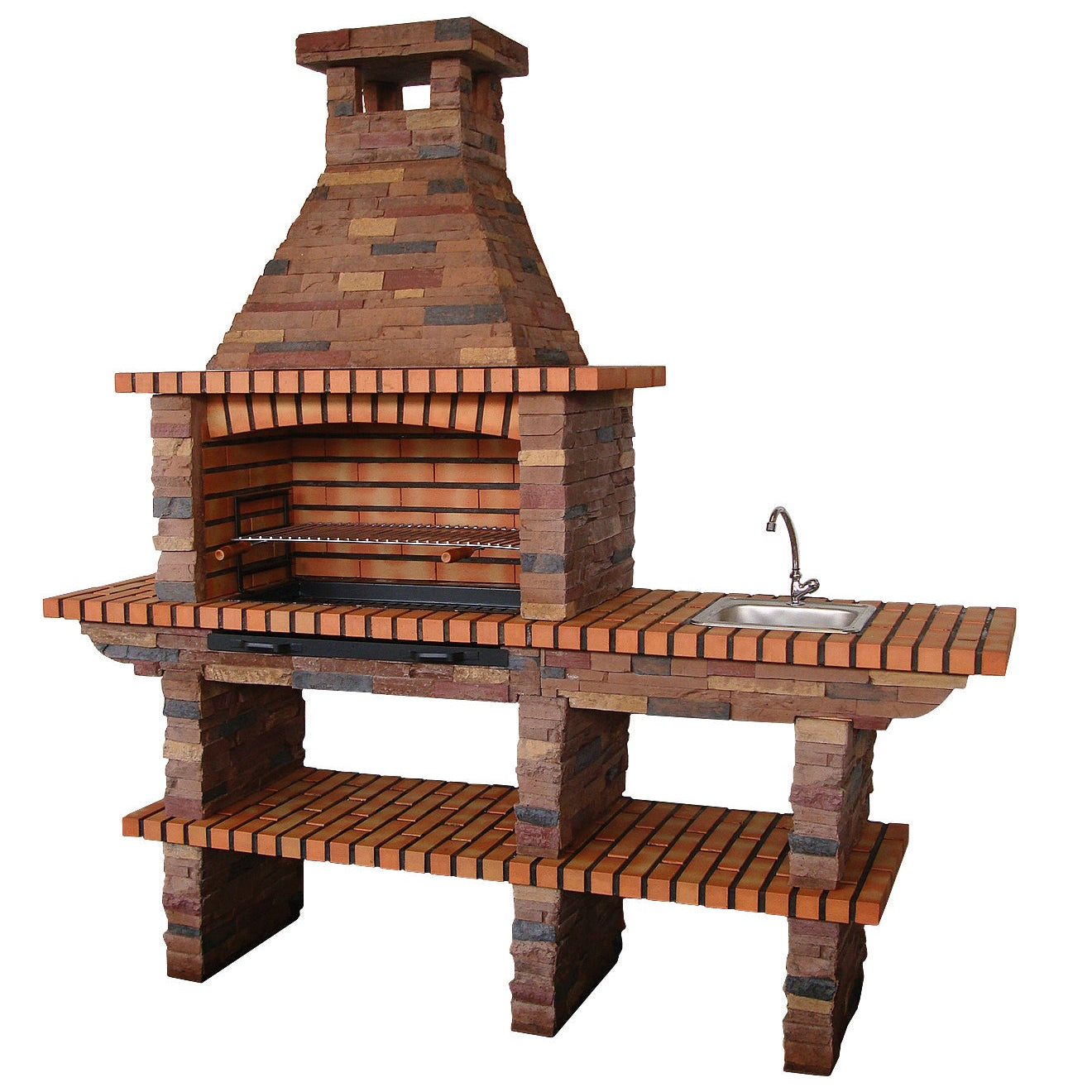 Rustika 208 – Barbecue in pietra ricostituita con piano di lavoro e griglia da 80×38 (lavello + rubinetto opzionali)