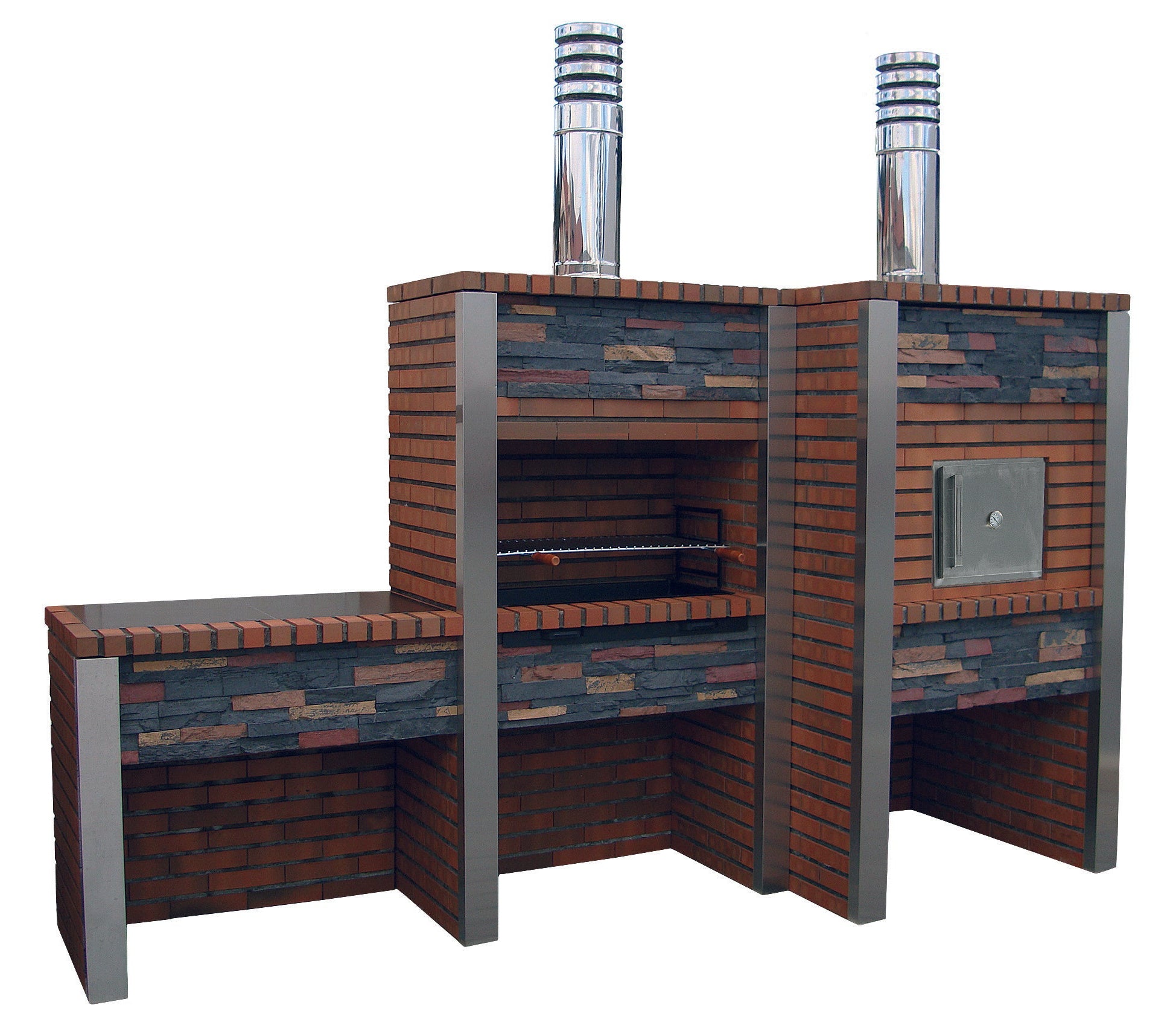Inoxa 307 – Cucina da esterno premium in pietra ricostituita con forno Ø75 cm + barbecue 80×38 e piano in gres