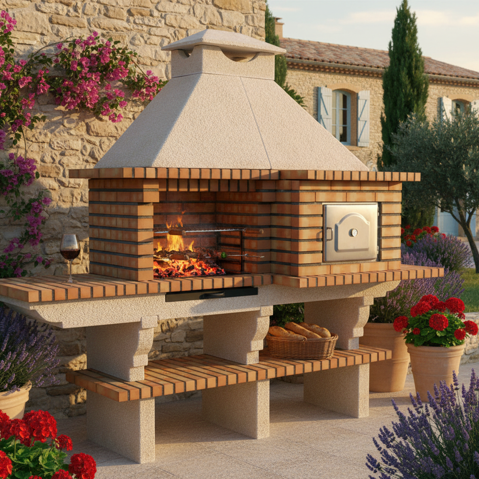 TerraCotto 142 – Barbecue en Brique avec Four à Bois & Évier