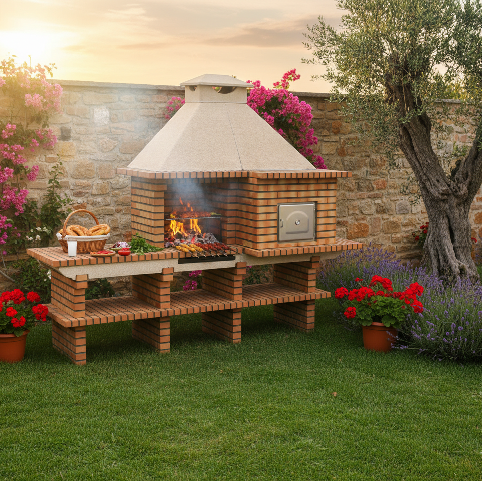 TerraCotto 145 – Barbecue in mattoni con forno e lavello