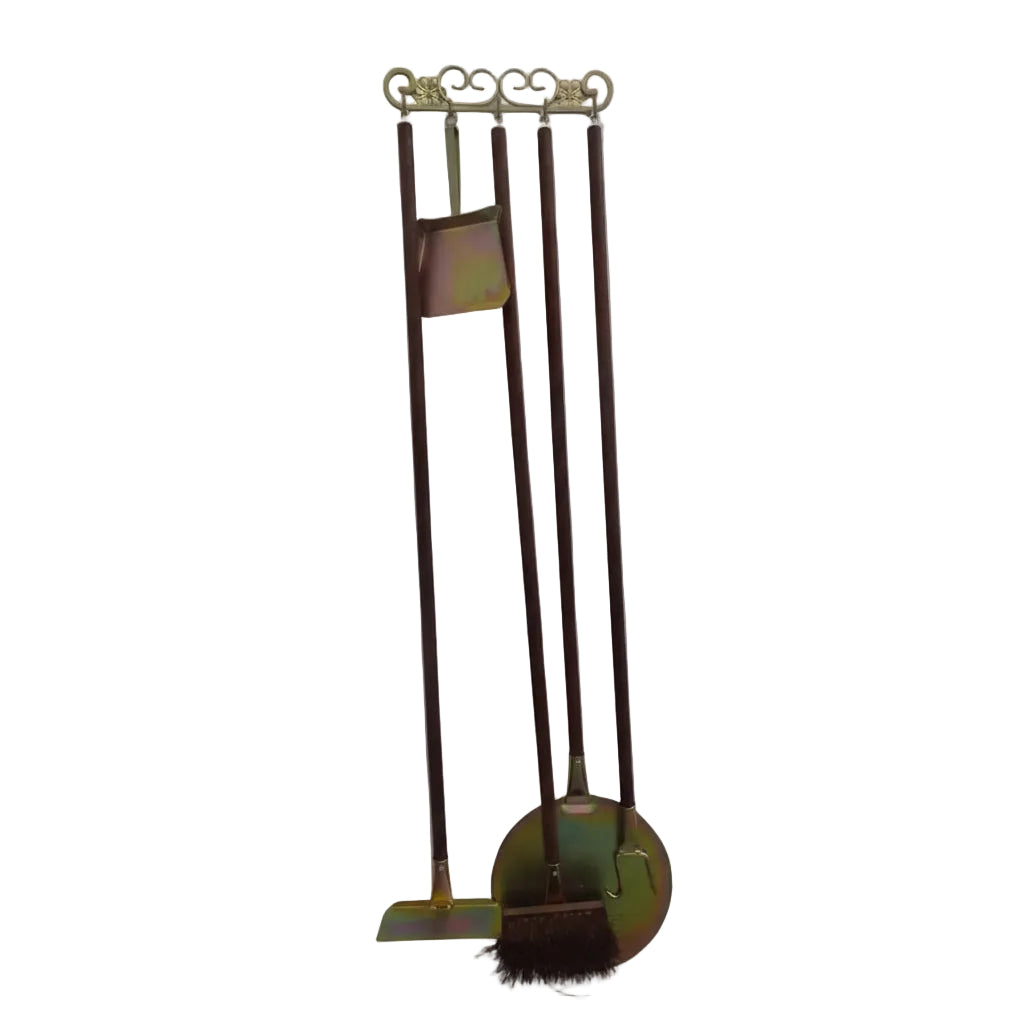 Custodia per forno a legna – Set di utensili con manico in legno + supporto a parete (finitura in acciaio zincato)