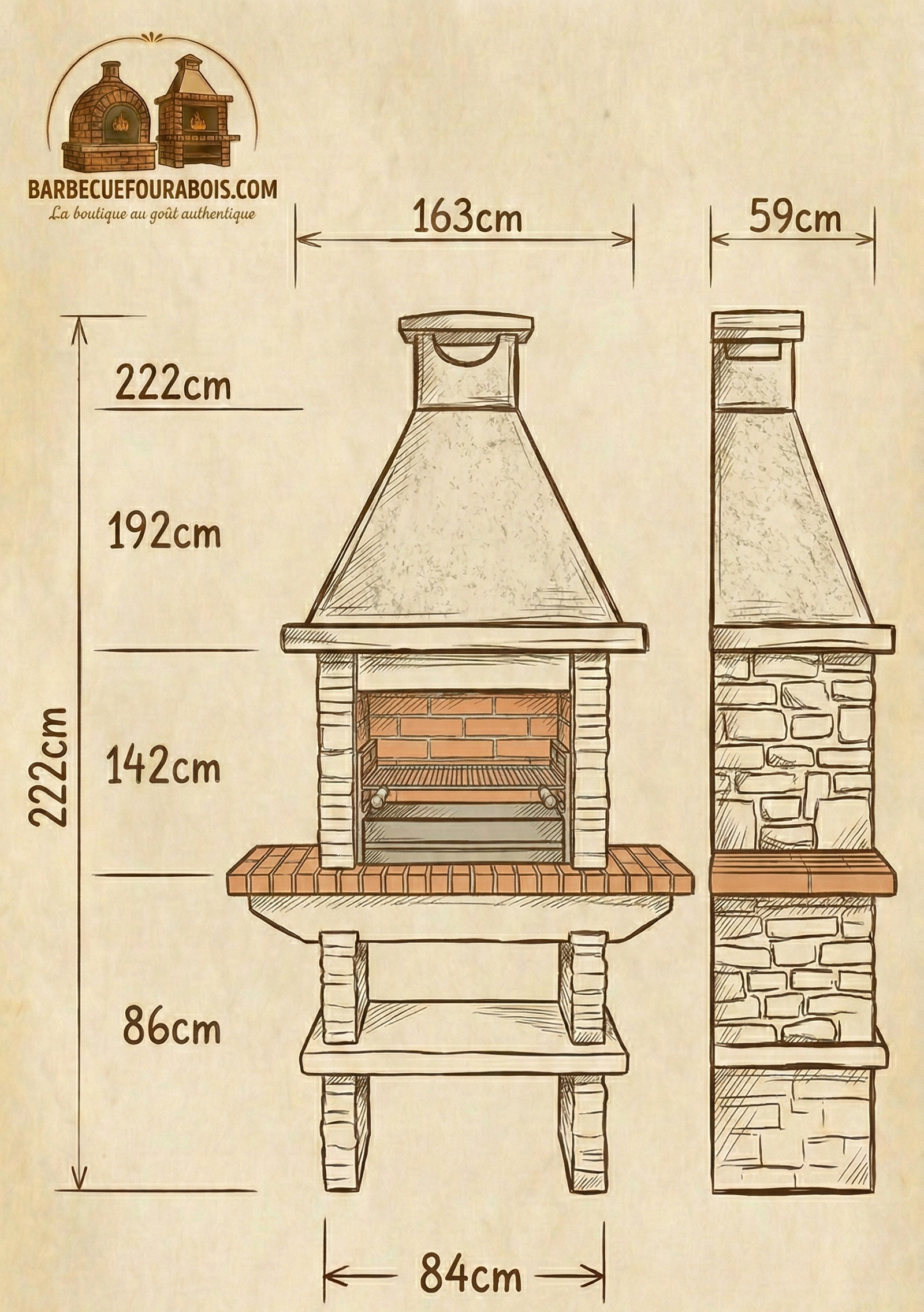 Barbecue Basalto 280 in pietra ricostituita – Griglia da 80 cm, ripiani laterali