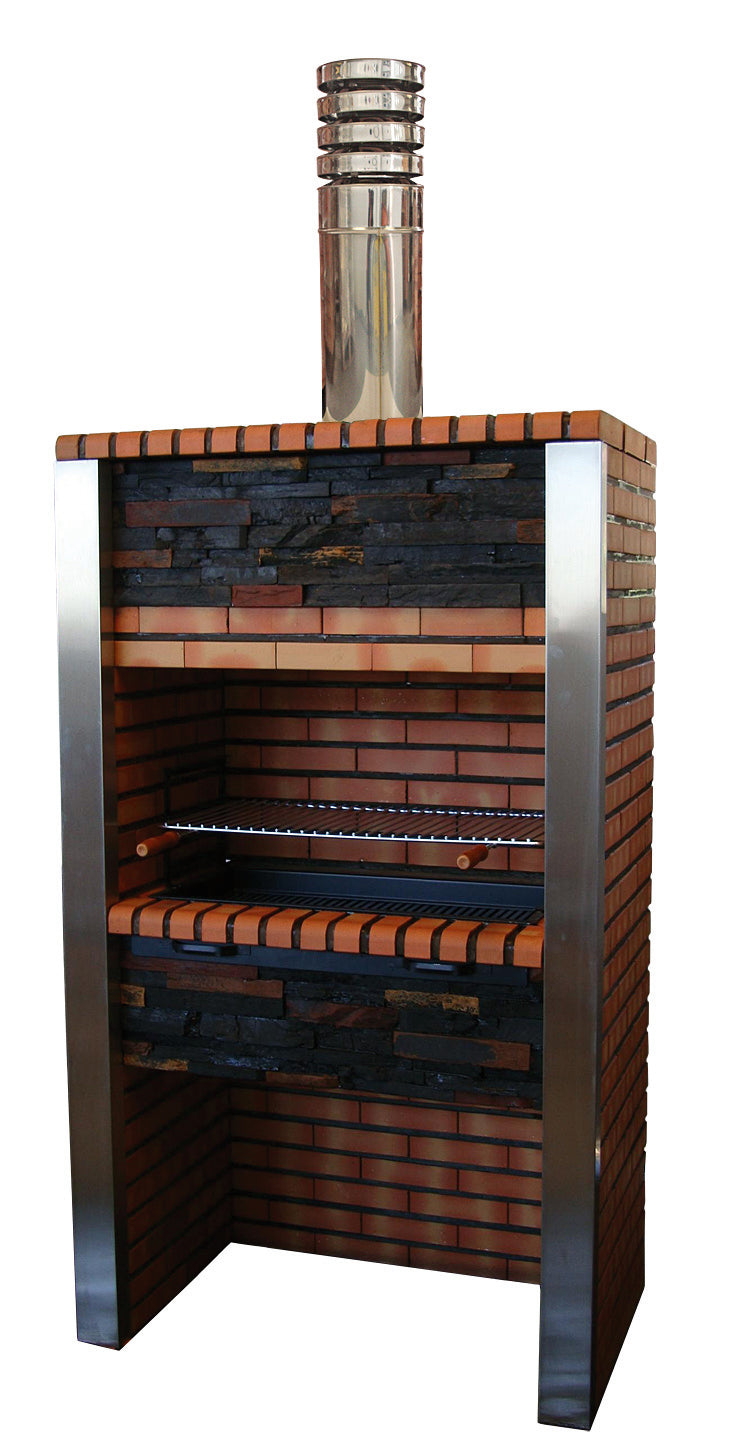 Inoxa 303 – Barbecue premium in pietra ricostituita con colonne in acciaio inox (griglia da 80×38 cm)