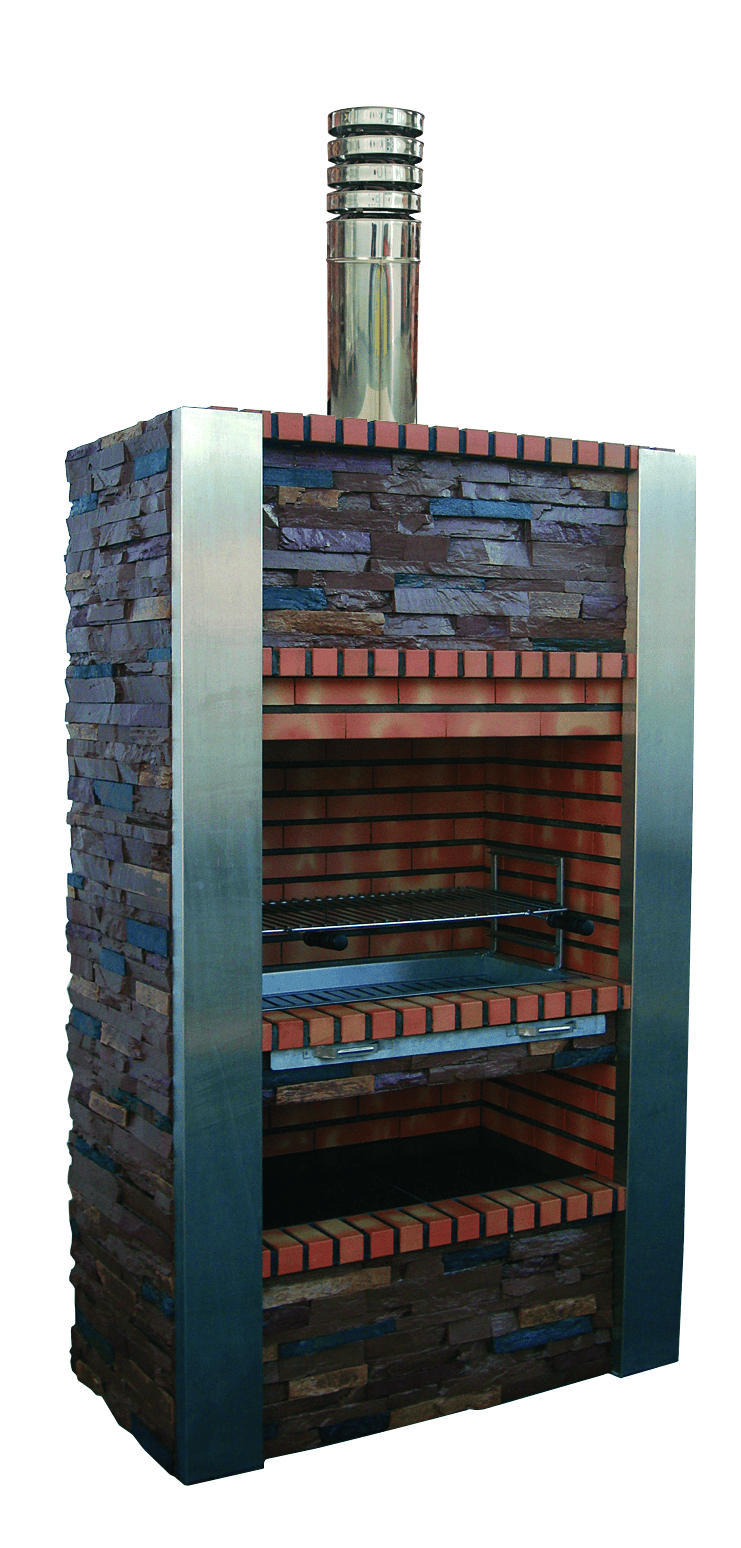 Inoxa 401 – Barbecue premium Serie 400 in pietra ricostituita e ardesia, colonne in acciaio inox (griglia in acciaio inox da 80×38 inclusa)