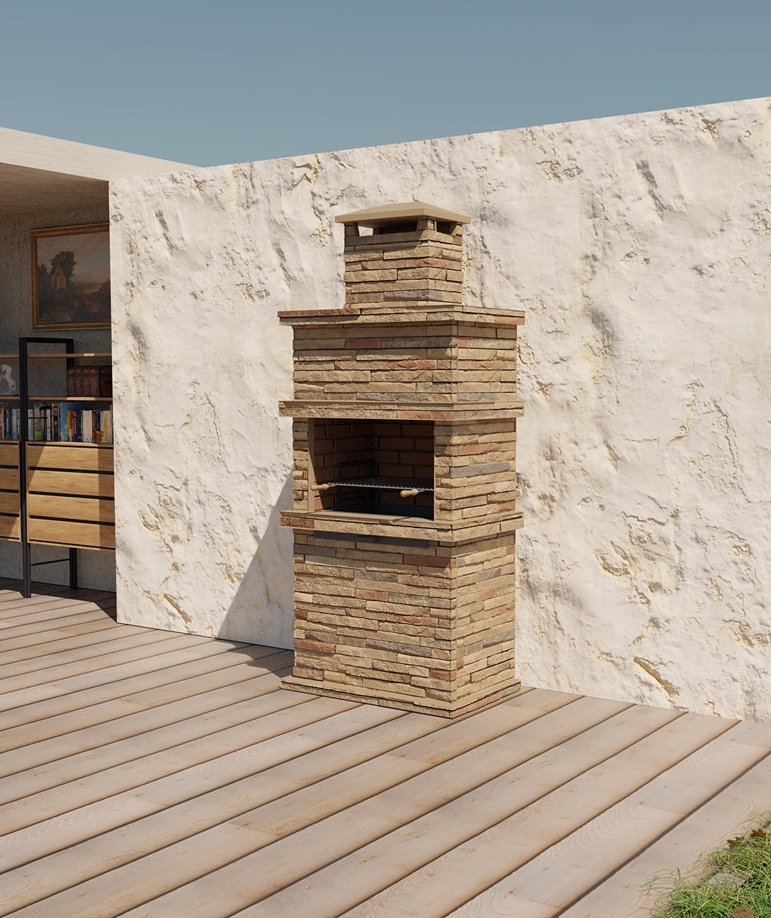 Barbecue in Pietra Ricostituita Rocca 470 – Design Massiccio e Rusticità Mediterranea