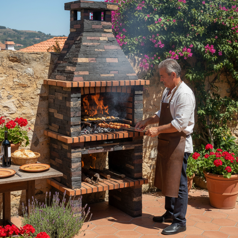 Rustika 201 – Barbecue in pietra ricostituita (96×87×238 cm) con griglia da 60×38, 3 livelli (acciaio inox opzionale)