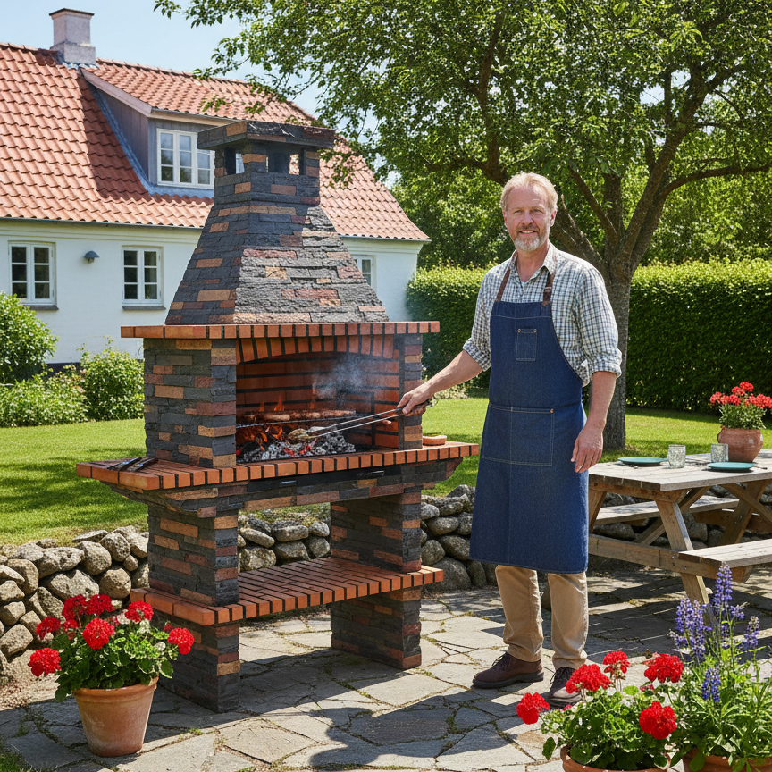 Rustika 204 – Barbecue in pietra ricostituita e mattoni con griglia da 80×38 cm (acciaio inox opzionale)