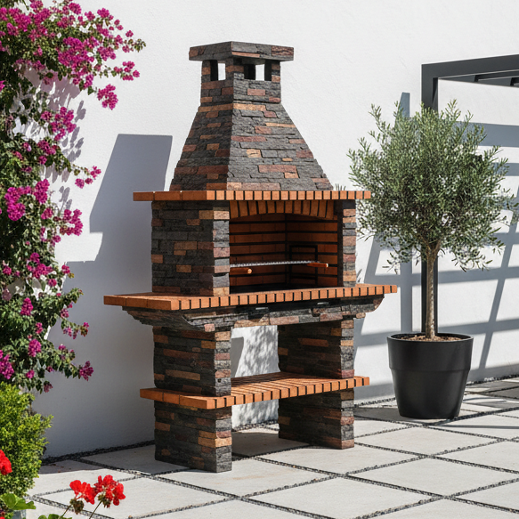 Rustika 204 – Barbecue in pietra ricostituita e mattoni con griglia da 80×38 cm (acciaio inox opzionale)
