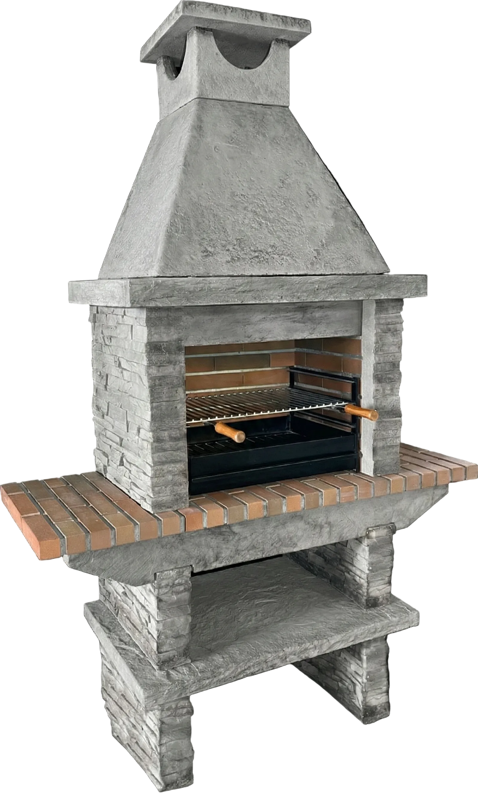 Basalto 260 – Barbecue in pietra ricostituita effetto ardesia con ripiani laterali (grigio o marrone) – Griglia da 60 cm