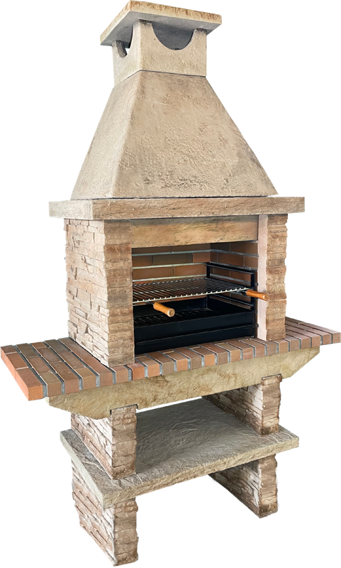 Basalto 260 – Barbecue in pietra ricostituita effetto ardesia con ripiani laterali (grigio o marrone) – Griglia da 60 cm