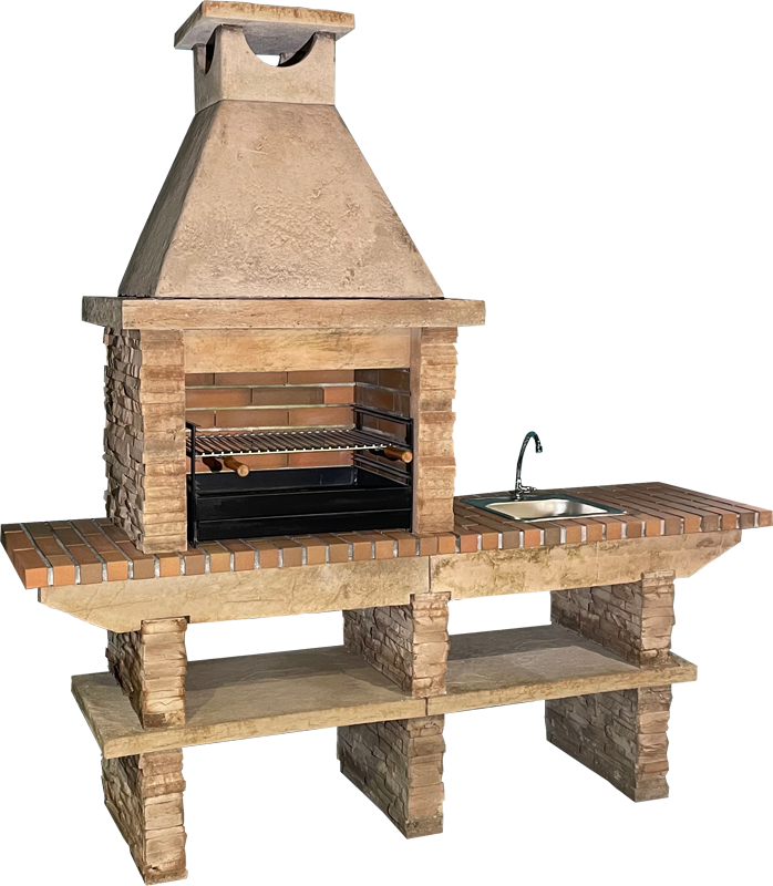 Basalto 360 – Barbecue in pietra ricostituita effetto ardesia con lavello e rubinetto in inox – Griglia da 60 cm (grigio o marrone)