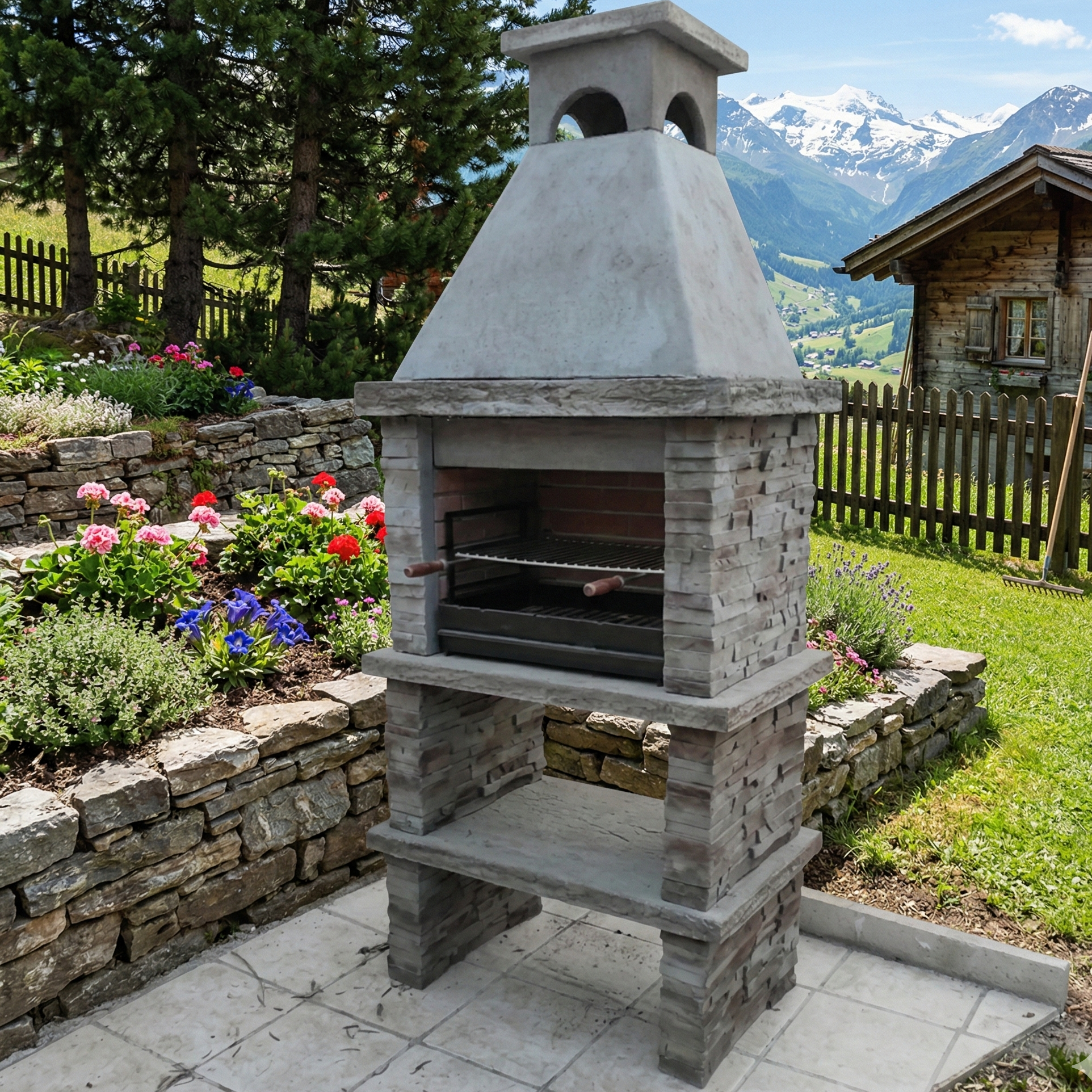 Basalto 160 – Barbecue in pietra ricostituita effetto ardesia (grigio o marrone) – Griglia da 60 cm