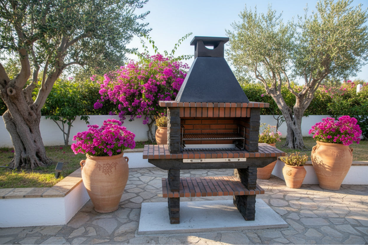 Barbecue Basalto 280 in pietra ricostituita – Griglia da 80 cm, ripiani laterali