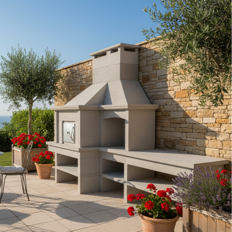 Granito 16 – Cucina da esterno in granito con forno e lavello (griglia da 70 cm)