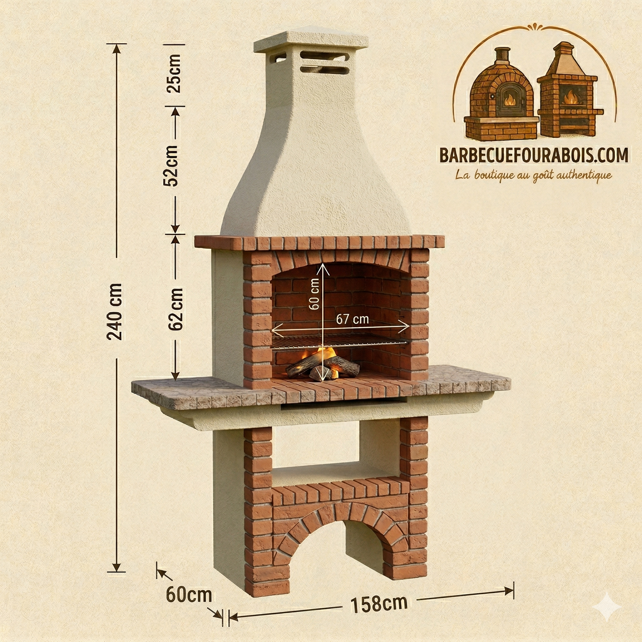 Calabria 207 – Barbecue tradizionale in mattoni e pietra ricostituita – griglia da 60 cm
