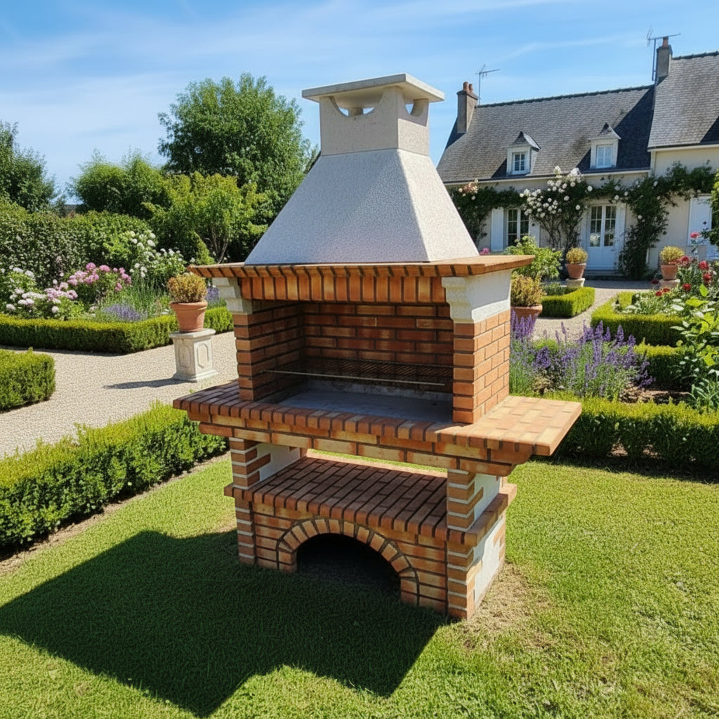 Calabria 325 – Barbecue tradizionale in mattoni e pietra ricostituita con ampie mensole – griglia da 90 cm