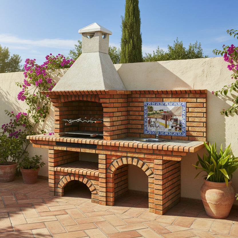 Calabria 502G – Barbecue in mattoni e pietra ricostituita con piano di lavoro – apertura da 70 cm
