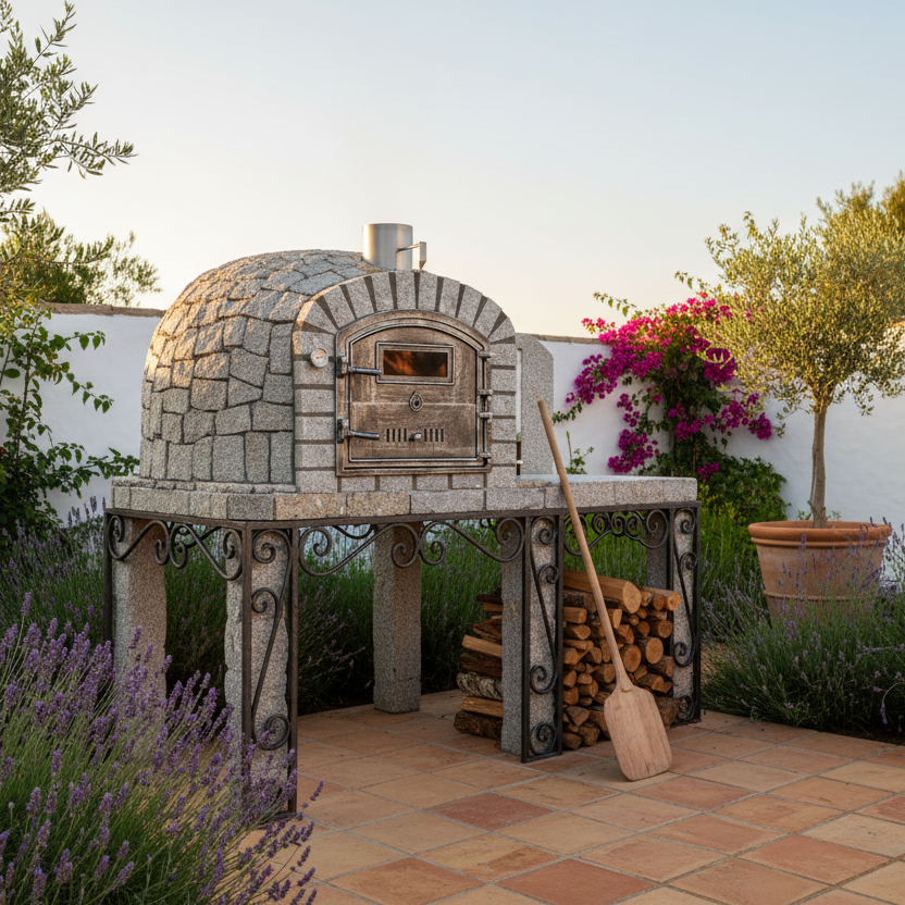 Forno a Legna NERO 100 cm – Finitura in Pietra di Granito Naturale