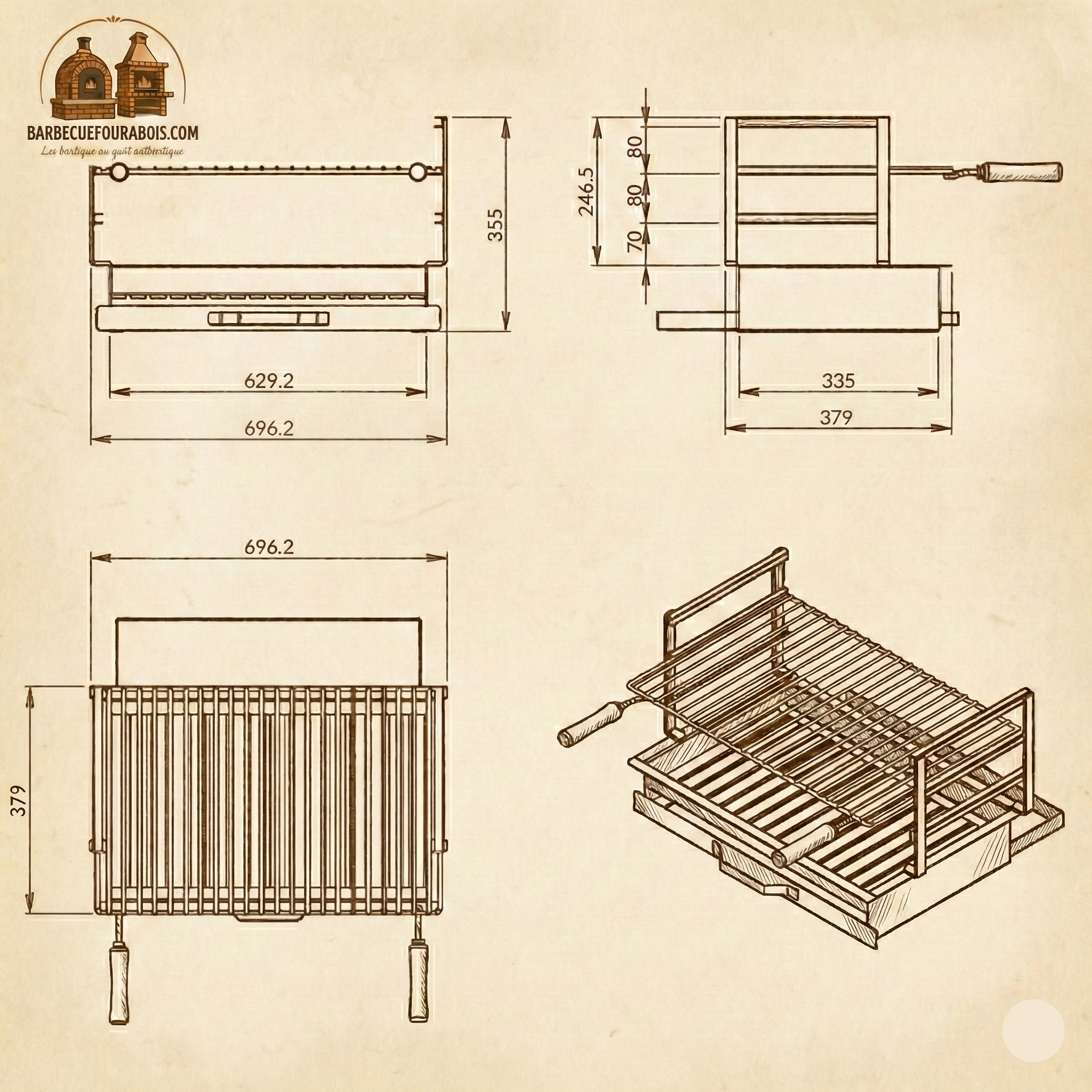 Griglia da incasso in inox – 60x38 / 70x38 / 80x38 – Con griglia e cassetto (consegna gratuita)