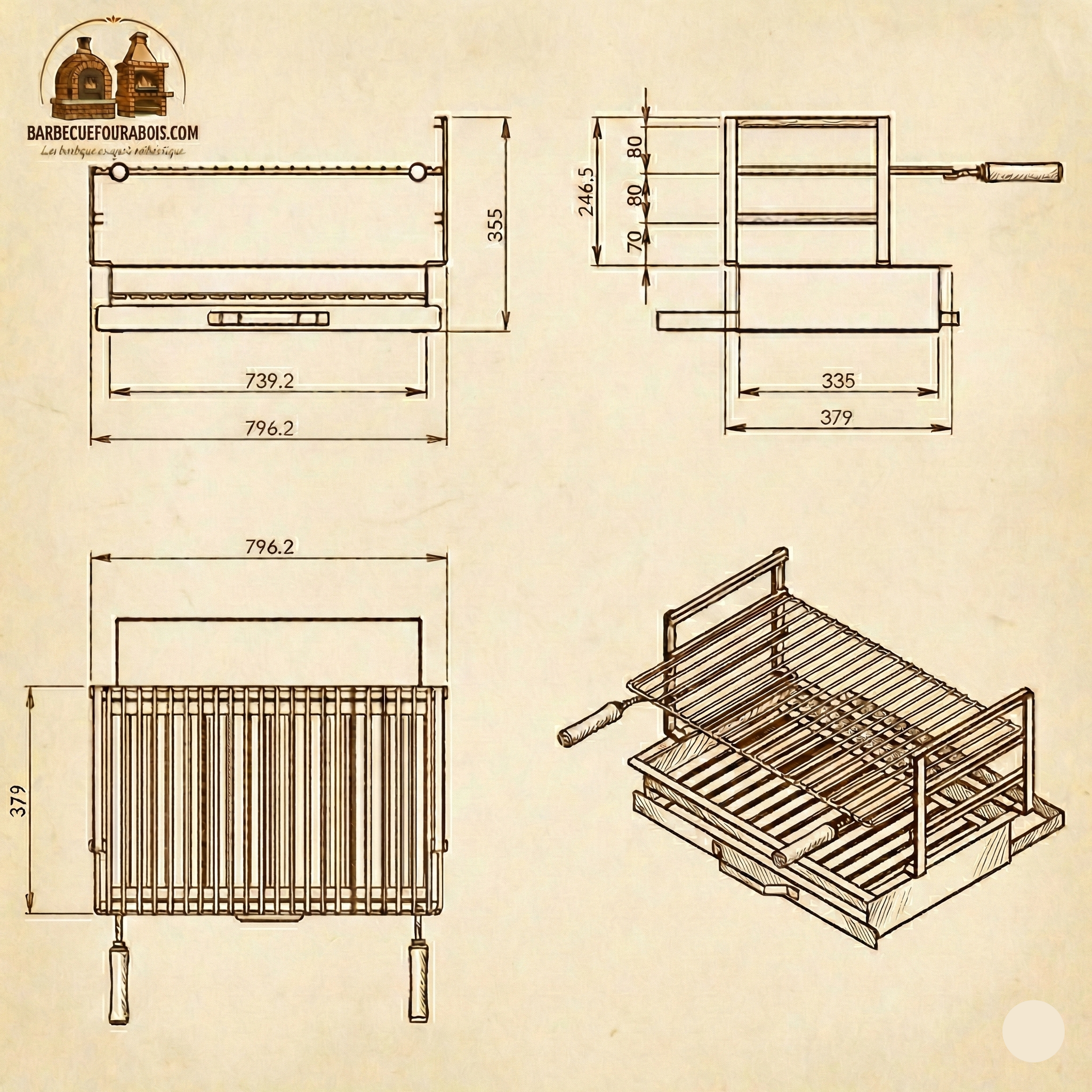 Griglia da incasso in inox – 60x38 / 70x38 / 80x38 – Con griglia e cassetto (consegna gratuita)
