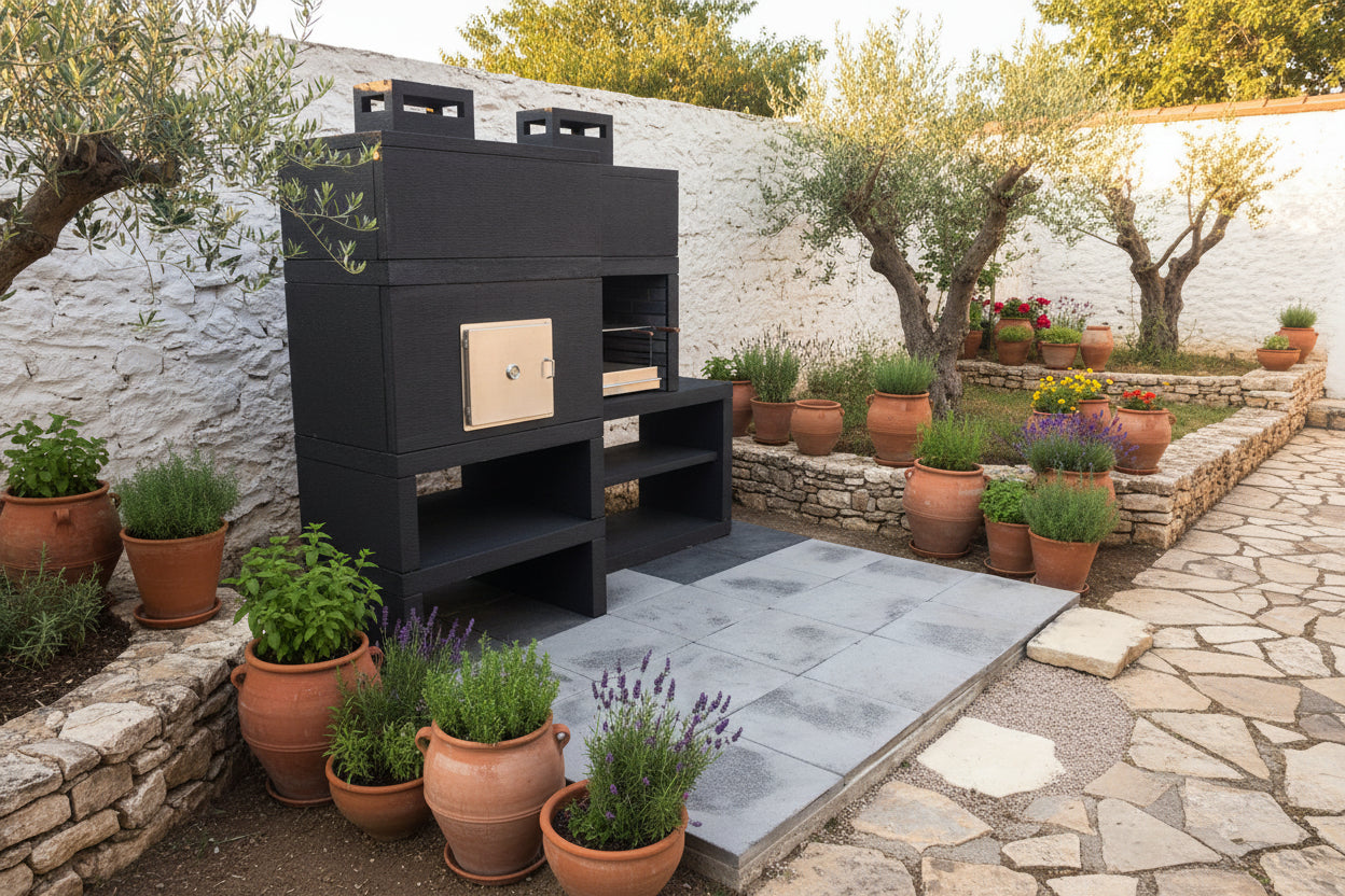 Linea 12F – Barbecue moderno modulare con forno Ø80 e griglia da 60 cm