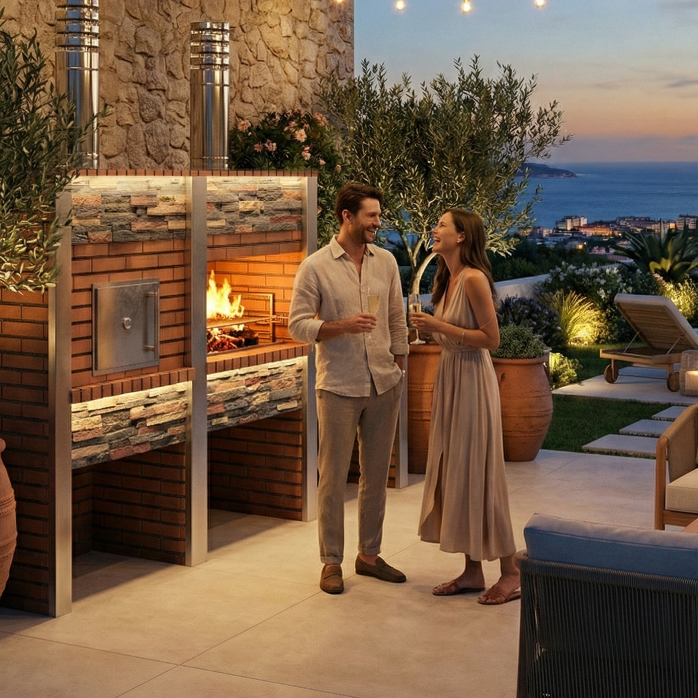 Inoxa 306 – Barbecue premium in pietra ricostituita con forno Ø75 cm e griglia da 80×38 (kit di isolamento incluso)