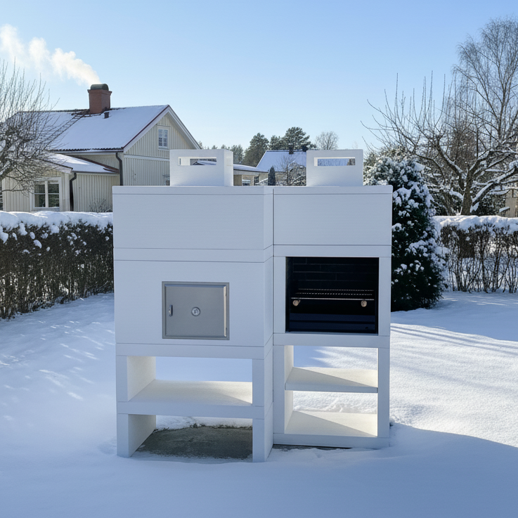 Linea 10F – Barbecue moderno + forno a legna Ø80 cm (griglia in acciaio da 60 cm inclusa)