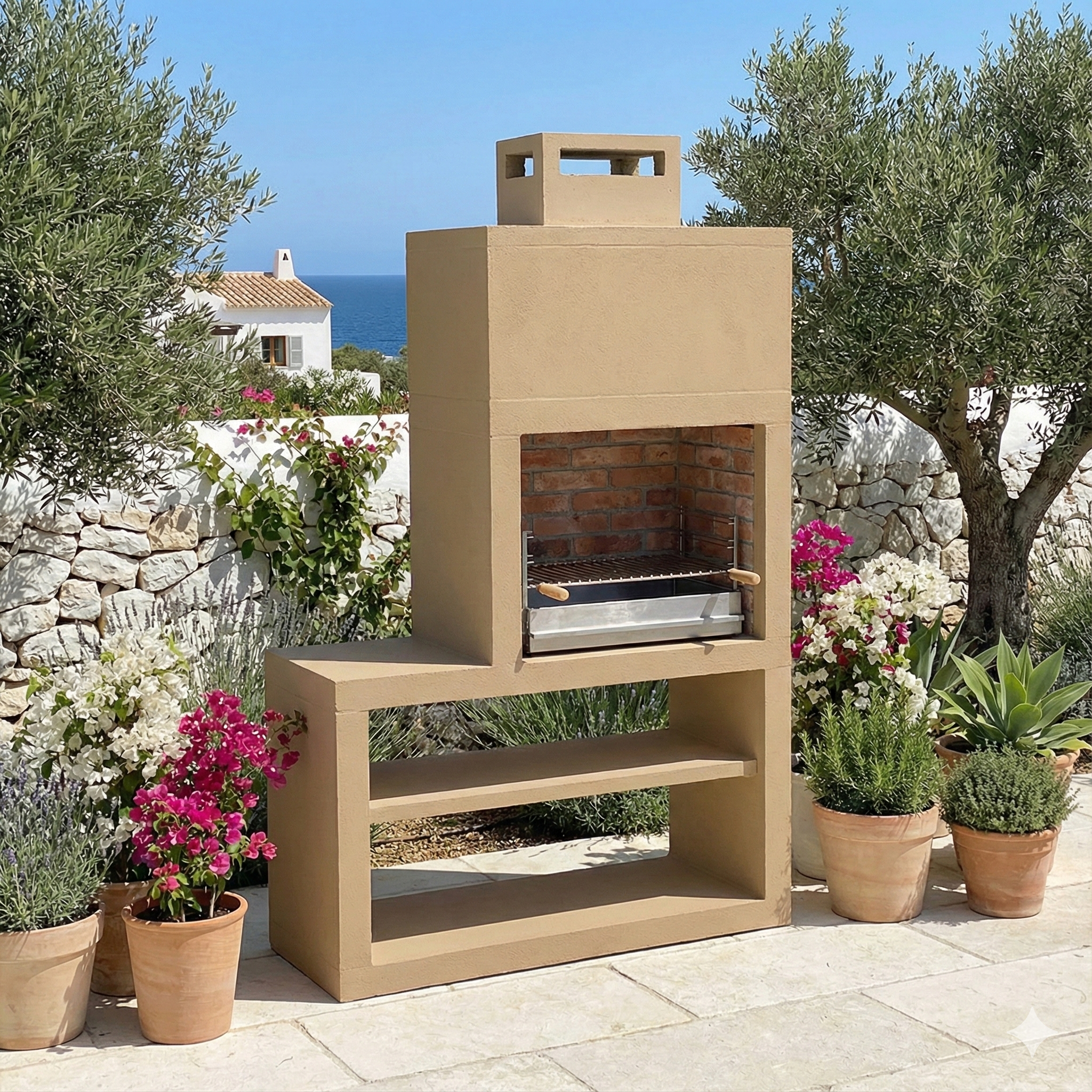 Linea 12 – Barbecue moderno con modulo laterale (4 colori) – griglia in acciaio da 60 cm inclusa