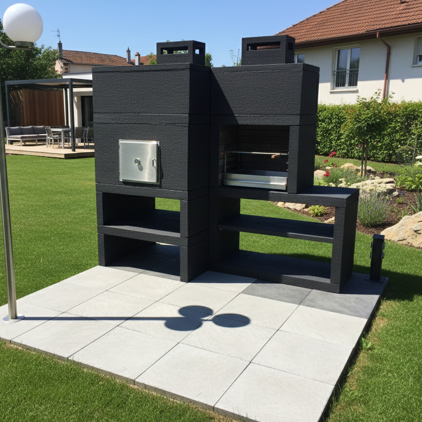 Linea 12F – Barbecue moderno modulare con forno Ø80 e griglia da 60 cm