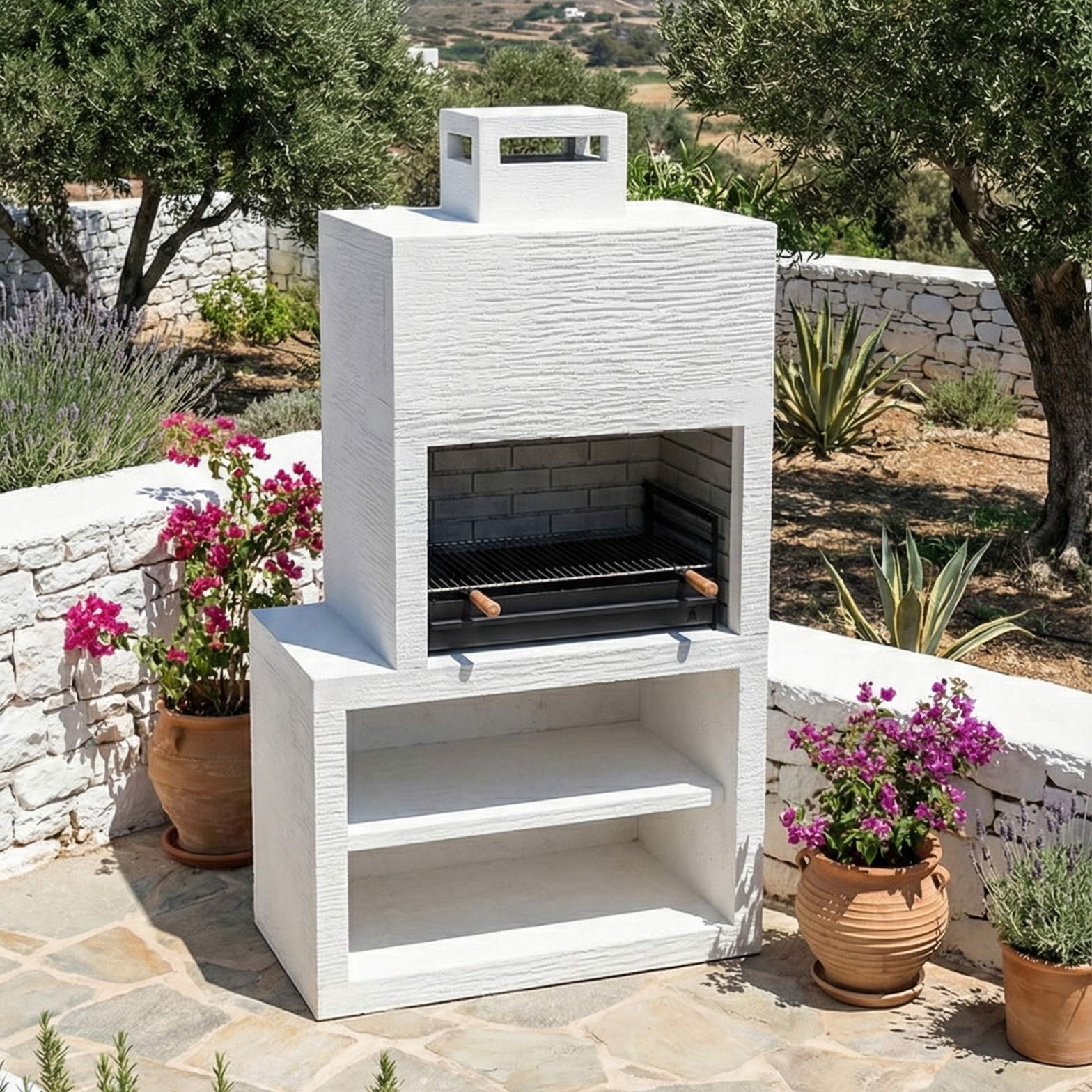 Linea 13 – Barbecue moderno con modulo laterale (4 colori) – griglia in acciaio da 80 cm inclusa