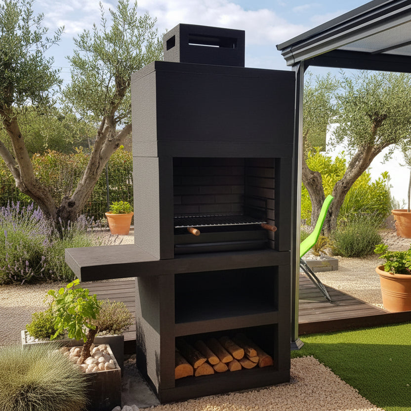 Linea 15 – Barbecue moderno con ripiano laterale (4 colori) – griglia in acciaio da 60 cm inclusa