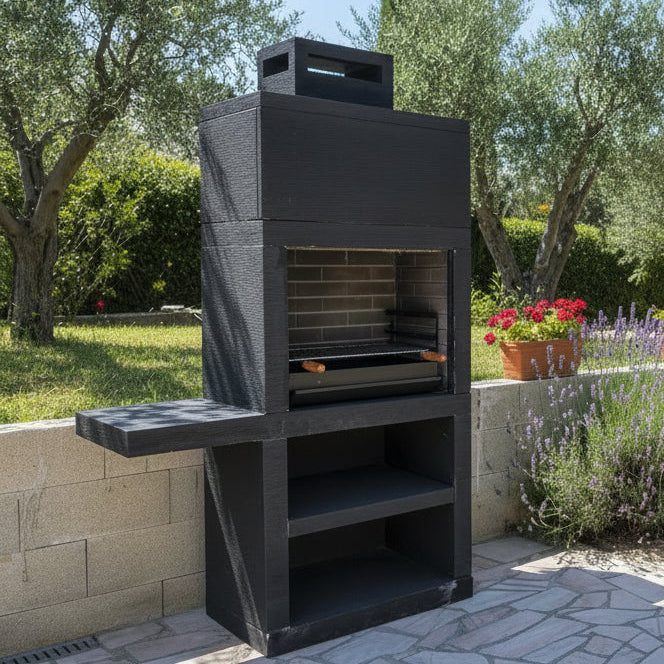 Linea 15 – Barbecue moderne avec tablette latérale (4 coloris) – grilloir acier 60 cm inclus