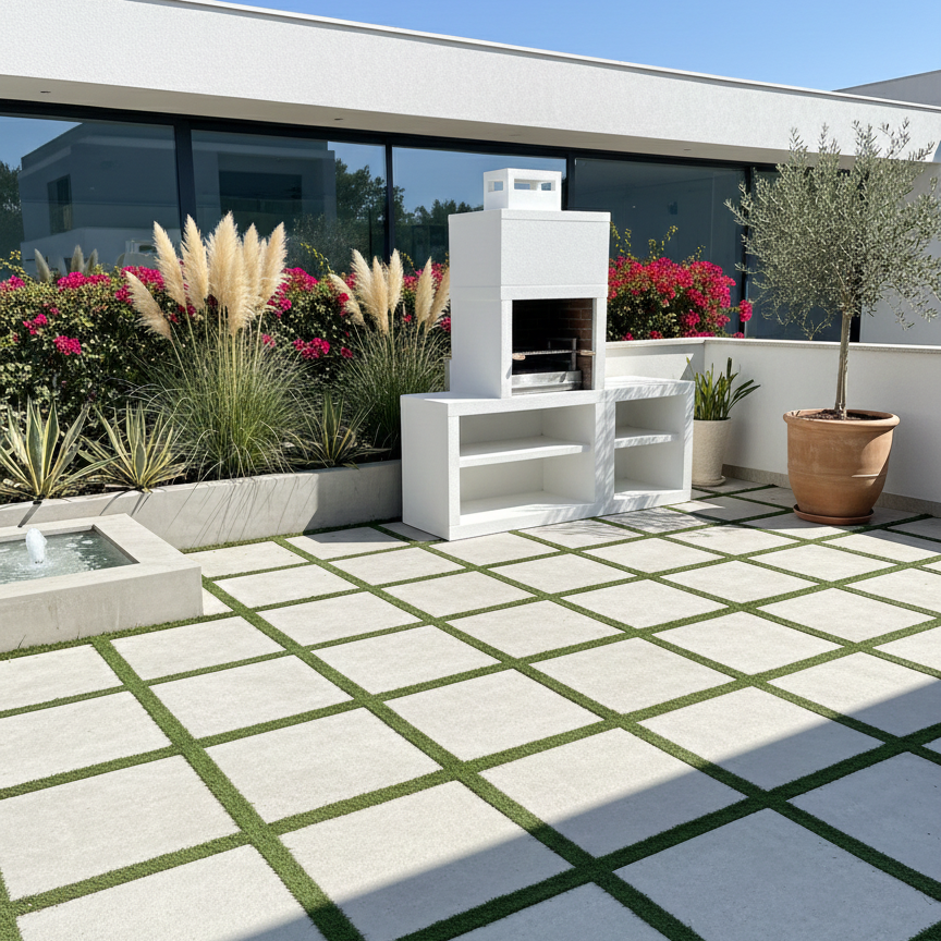 Linea 30 – Cucina da esterno moderna da 200 cm (moduli intercambiabili) – griglia in acciaio da 60 cm, lavello opzionale