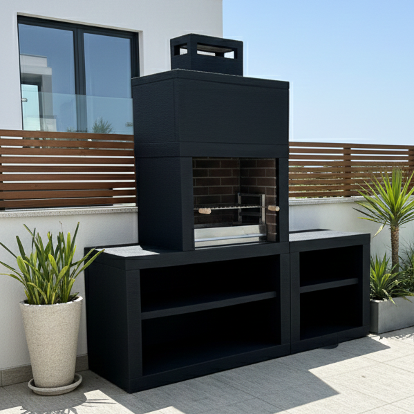 Linea 30 – Cucina da esterno moderna da 200 cm (moduli intercambiabili) – griglia in acciaio da 60 cm, lavello opzionale