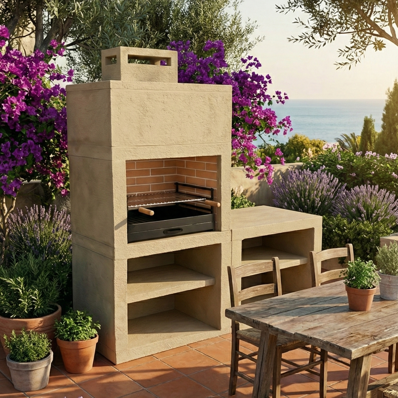 Linea 40 – Cuisine extérieure moderne 160 cm avec module (évier optionnel) – grilloir 60 cm