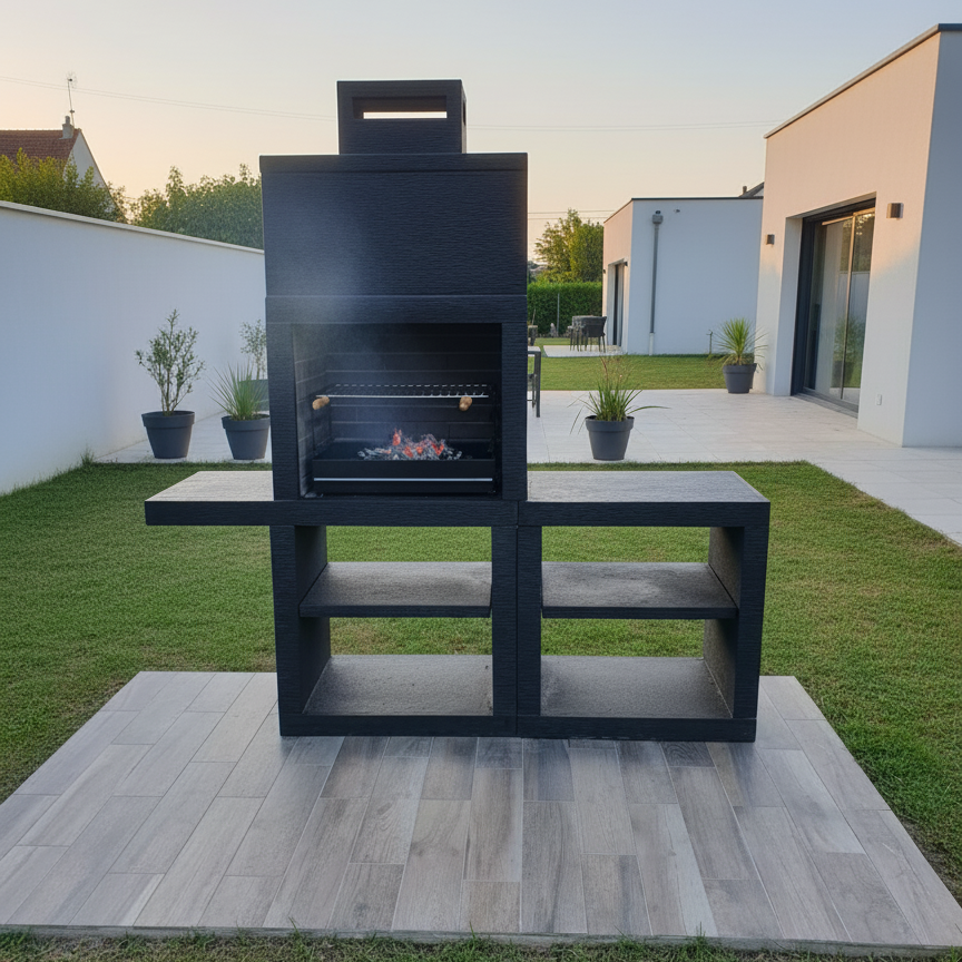 Linea 45 – Cucina da esterno moderna da 200 cm (moduli intercambiabili) – griglia in acciaio da 60 cm, lavello opzionale