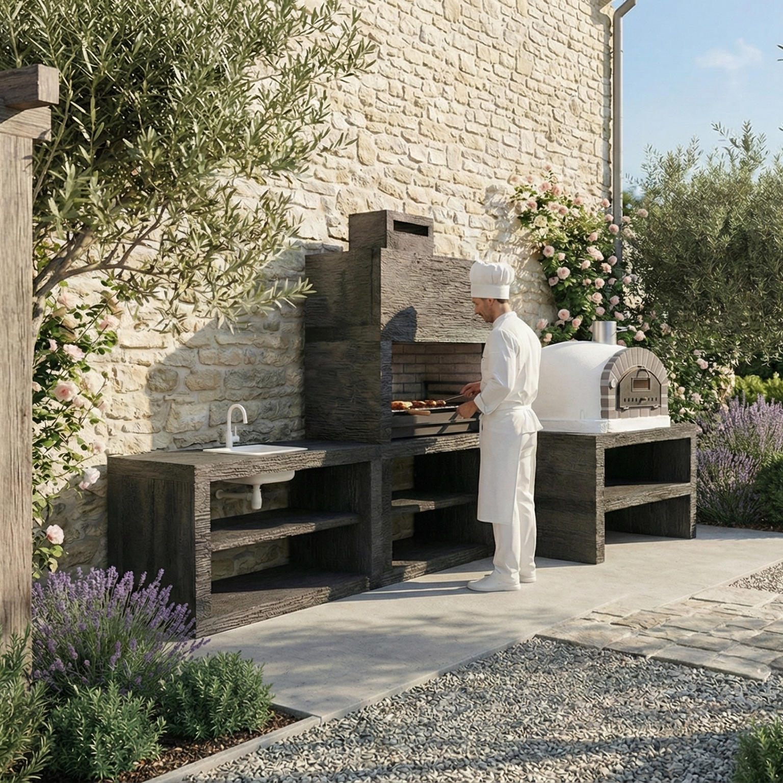 Linea 71F – Cucina da esterno modulare con griglia da 80 cm + base forno 100×100 (lavello opzionale)