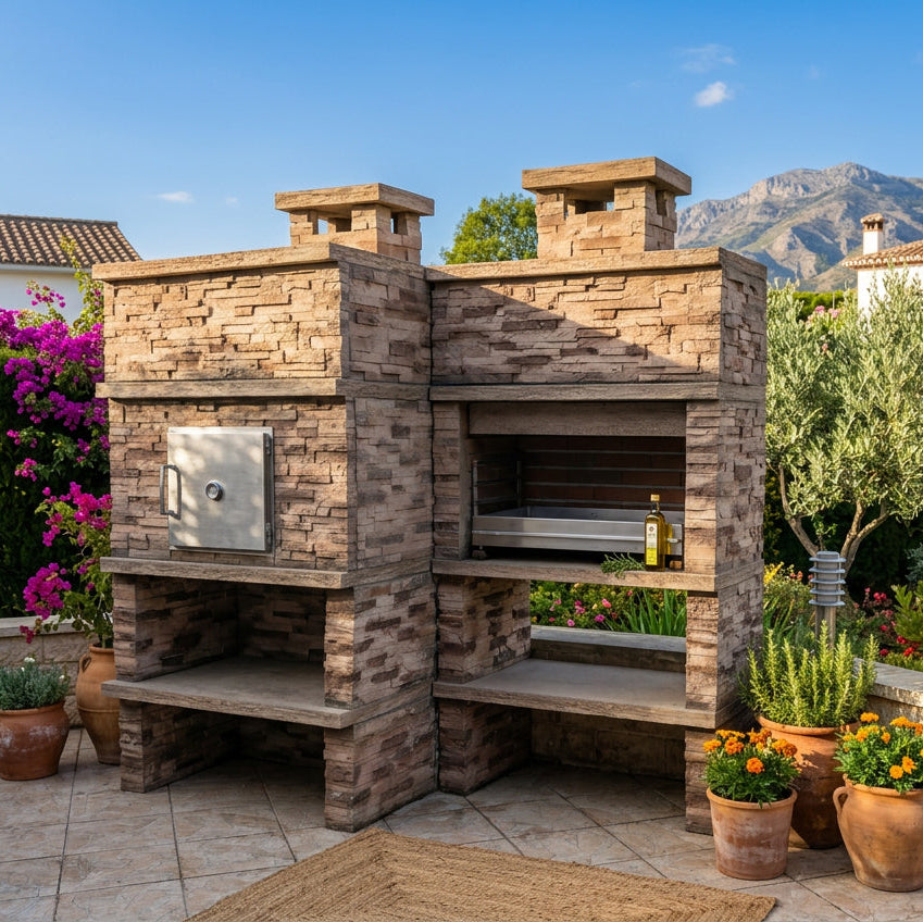 Montara 25 Four 90 – Slate-look stone barbecue with 80 cm grill and 90 cm wood-fired oven