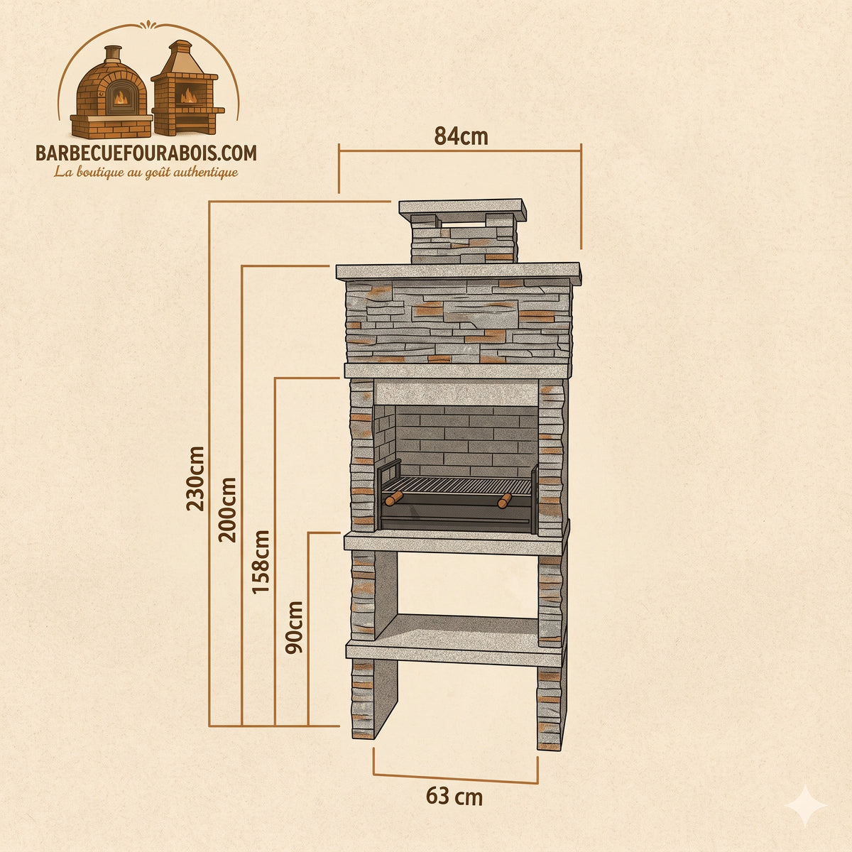 Montara 10 – Barbecue in pietra ricostituita effetto ardesia con griglia da 60 cm (acciaio inox opzionale)
