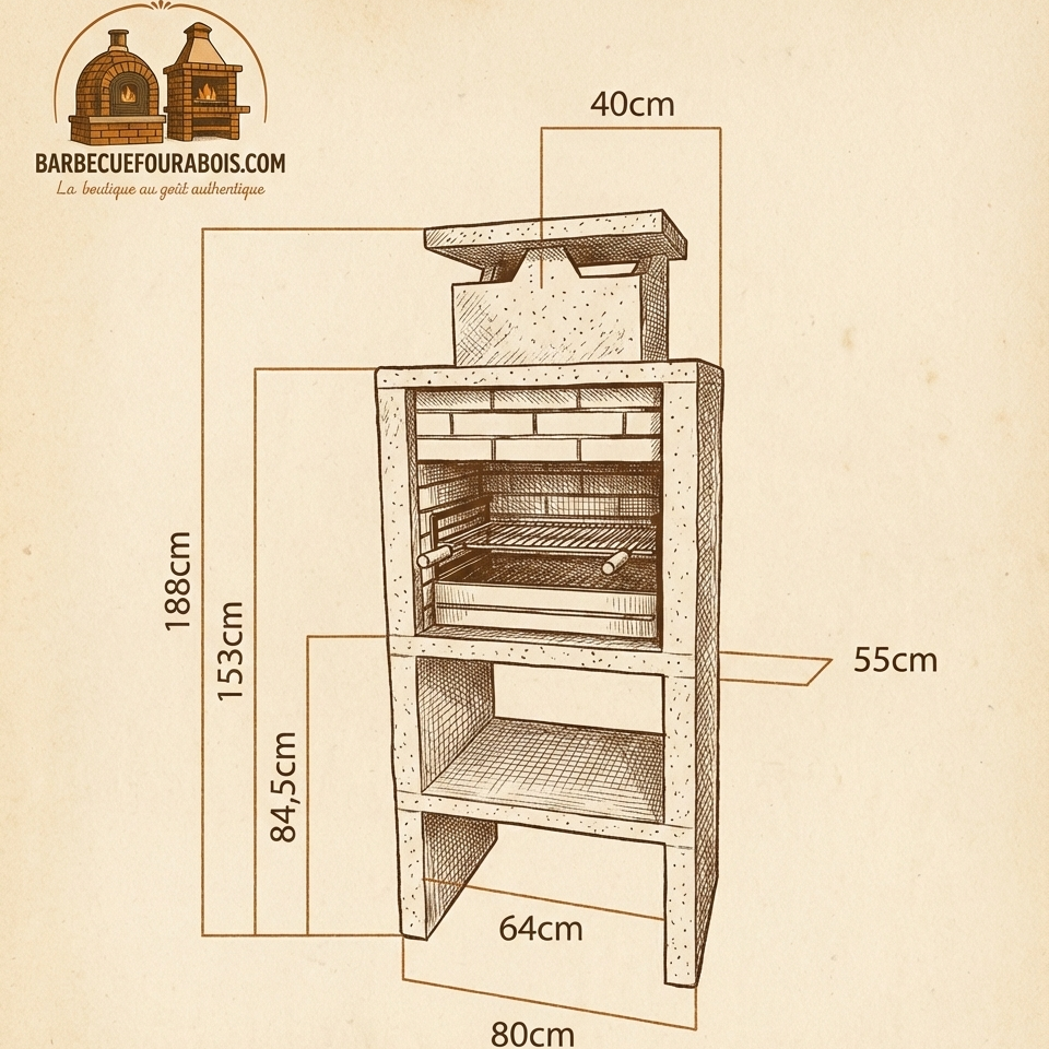 Nexa 601 – Barbecue moderno in pietra gialla, mattoni a scelta, griglia da 60×40 cm